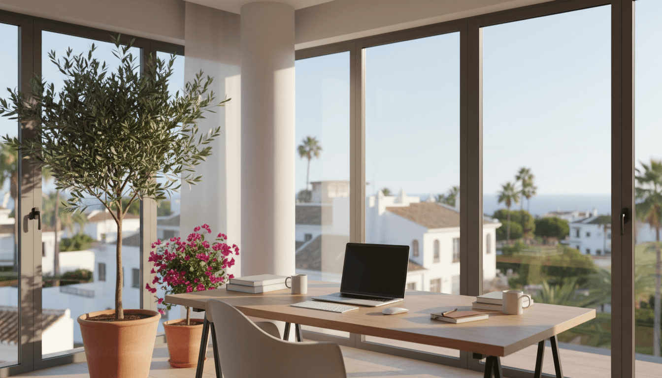 Professional workspace with natural light and local Benalmádena setting